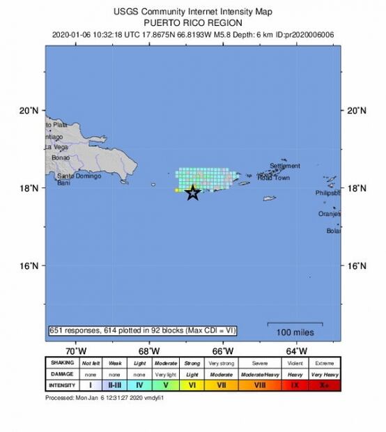 Sismo de 5.8 en Puerto Rico provoca derrumbes y cortes de electricidad