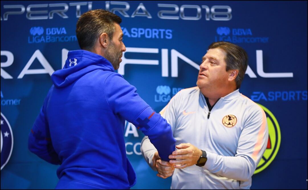Pedro Caixinha y Miguel Herrera en el día de medios de la final. Foto: Imago7