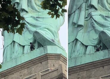 Video. Mujer escala la Estatua de la Libertad en Nueva York y provoca evacuación