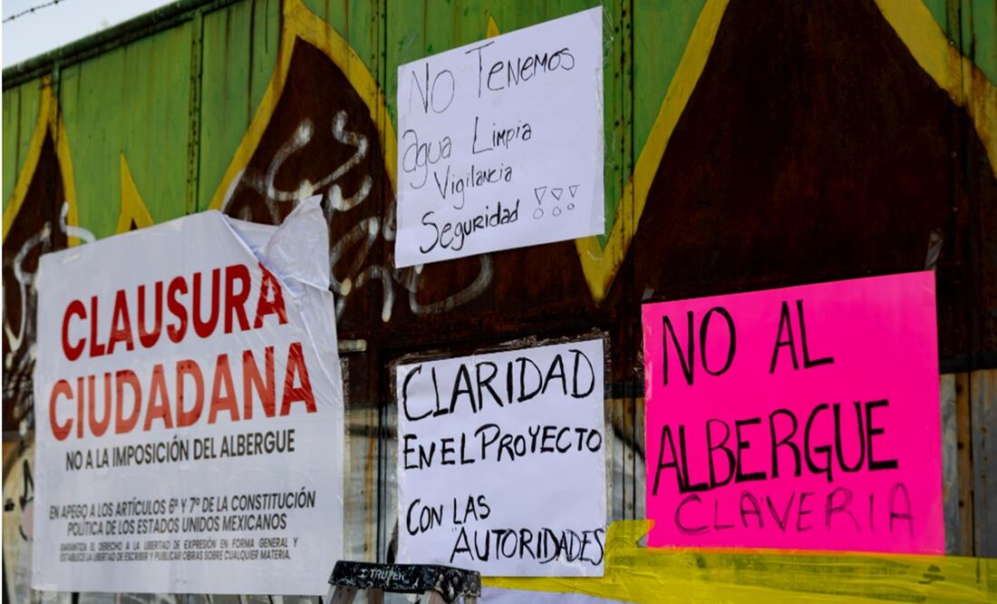 Vecinos de Azcapotzalco instalan un plantón contra la construcción de un albergue para migrantes ubicado en Eje 2 Norte y Plan de San Luis en la colonia Nueva Santa María, el 21 de marzo de 2025. Foto: Hugo Salvador/EL UNIVERSAL