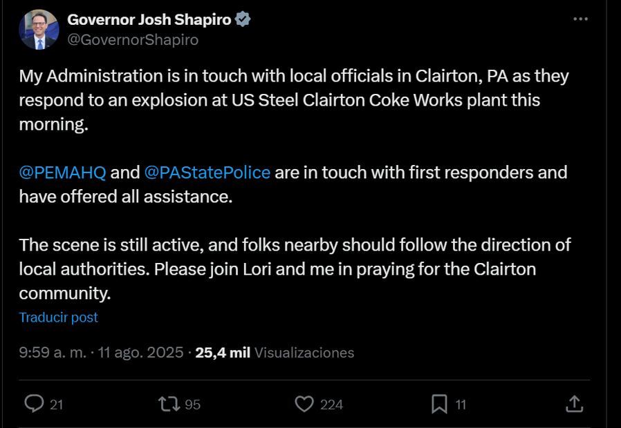 Josh Shapiro a través de su cuenta oficial de X. Foto: captura de pantalla