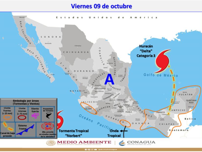 Ante huracán "Delta", este es el pronóstico del clima para todo el país 