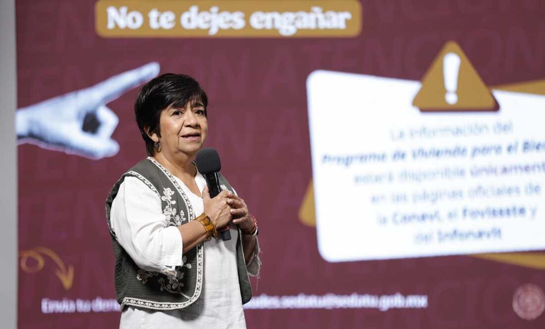 Secretaria de Desarrollo Agrario, Territorial y Urbano, Edna Elena Vega Rangel, durante la mañanera de este 16 de junio del 2025. Foto: Diego Simón / EL UNIVERSAL.