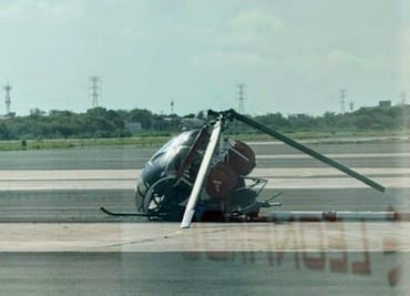 Helicóptero sufre accidente en Aeropuerto Internacional de Ciudad del Carmen, Campeche; se desconoce si hay lesionados