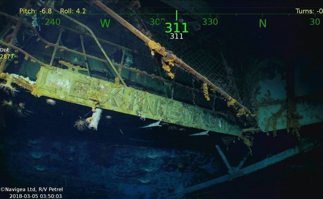 Imagen cedida por el multimillonario Paul Allen que muestra los restos del portaaviones estadounidense USS Lexington, hundido en la batalla del Mar de Coral, en la Segunda Guerra Mundial. Foto: EFE/R/vPetrel