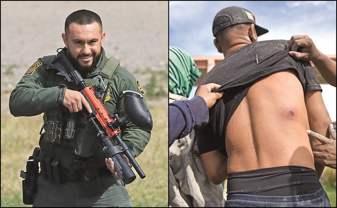 Agentes de la Patrulla Fronteriza dispararon balas de goma a un grupo de migrantes que pretendía colocar banderas del lado estadounidense del río Bravo. Foto: Christian Torres/ EL UNIVERSAL
