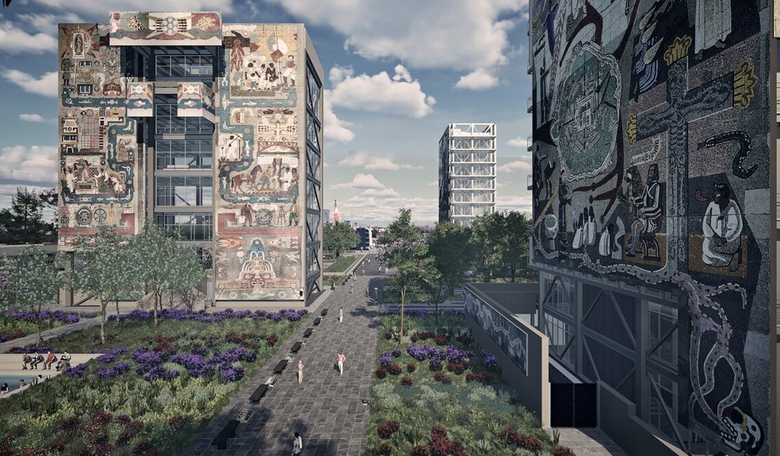 El proyecto rescata principalmente los murales del complejo de la extinta Secretaría de Comunicaciones y Obras Públicas; además, integrará áreas verdes, senderos, pistas para corredores y museos. Foto: especial