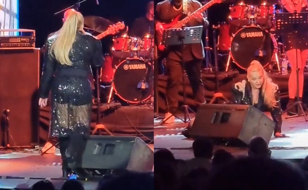 La cantante se llevó un fuerte golpe tras caer en el escenario. Foto: TikTok