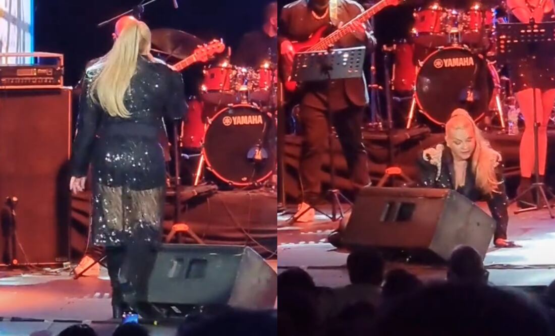 La cantante se llevó un fuerte golpe tras caer en el escenario. Foto: TikTok