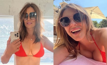 Elizabeth Hurley enamora a sus seguidores con diminuto bikini salmón a sus 61 años 