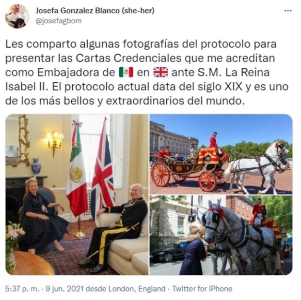 Exsecretaria de AMLO y "embajadora ante la reina Isabel II" expresa condolencias a familia real