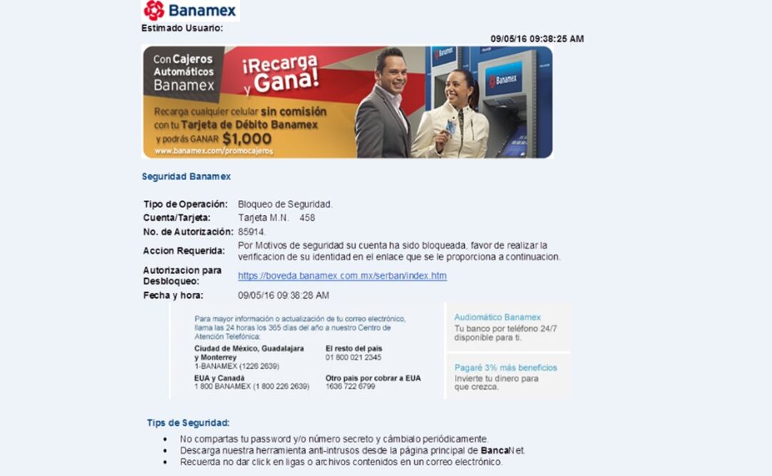 Alerta Condusef por correo falso de Banamex