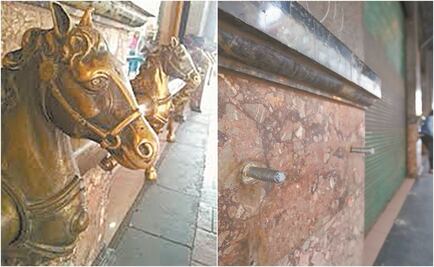 Roban caballos de bronce de tienda La Palestina 