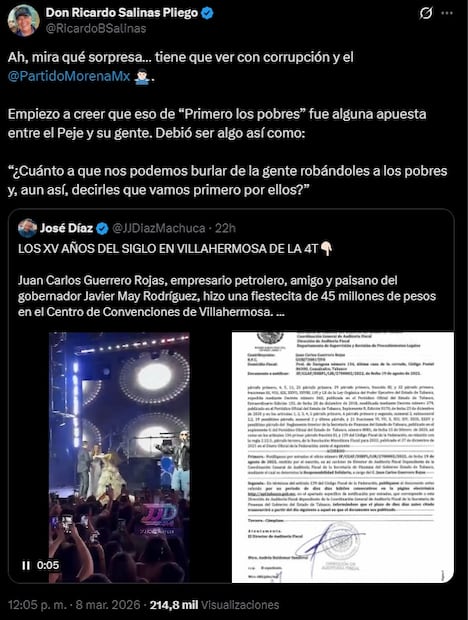 Salinas Pliego reaccion a XV años de lujo de Mafer. Foto: Captura de pantalla