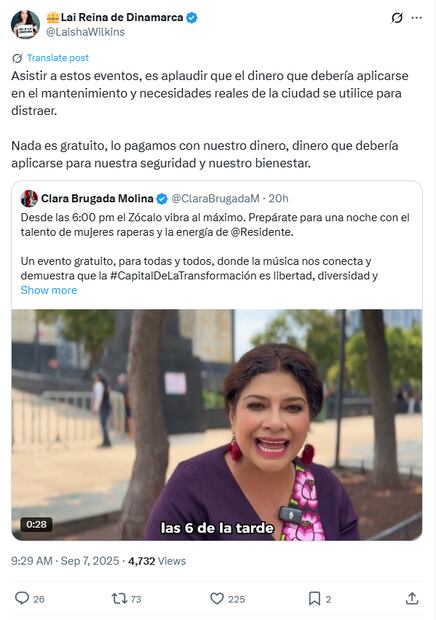 La presentadora mexicana, Laisha Wilkins, lanzó una dura crítica en redes sociales sobre la realización de eventos masivos en el Zócalo. Foto: Captura de pantalla