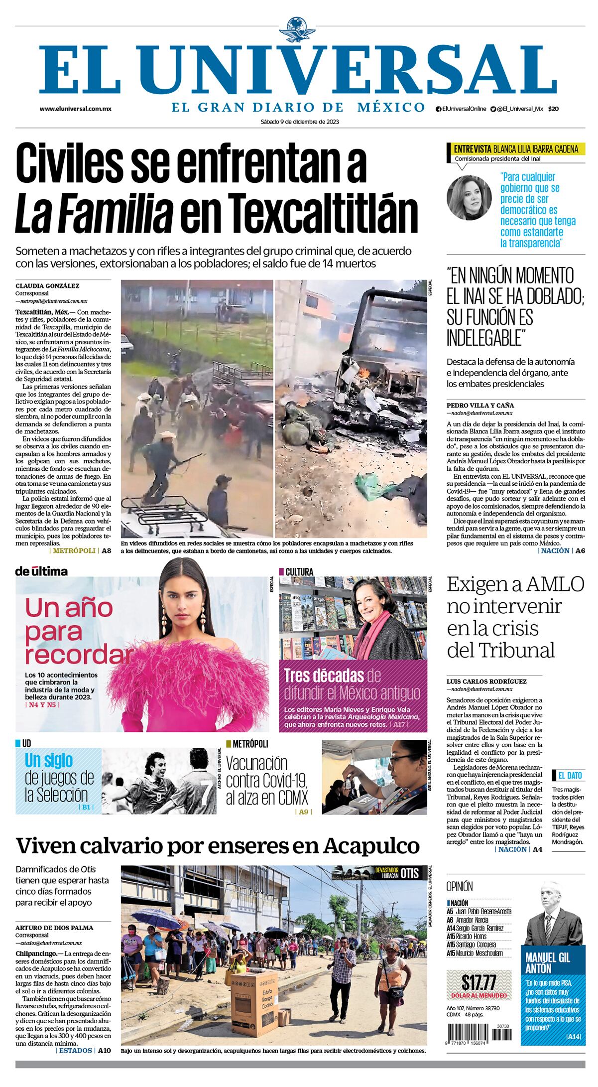 portada impresa 09 de diciembre del 2023