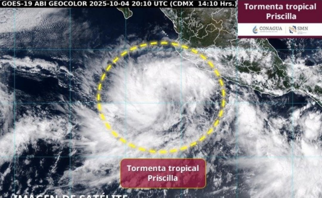 Tormenta tropical “Priscilla” se forma en el Pacífico mexicano (4/10/2025). Foto: Conagua