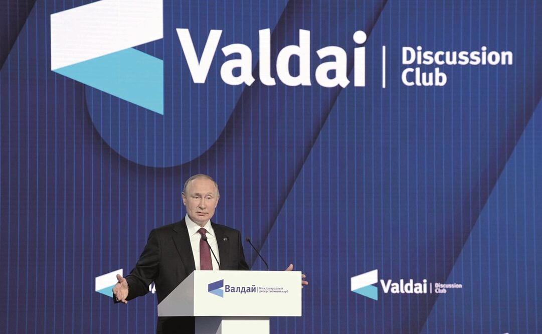 El presidente ruso, Vladimir Putin, al hablar ante el Club de Discusión Valdai, a las afueras de Moscú.