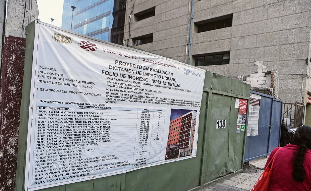 En Balderas 138, en la alcaldía Cuauhtémoc, el proyecto que se analiza es una obra nueva con uso para universidad y oficinas desarrollado en 10 niveles y dos sótanos. Foto: Gabriel Pano / EL UNIVERSAL