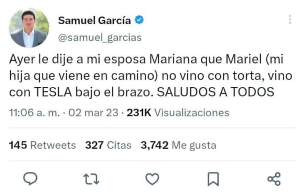 El nombre que Samuel García le pondría a su segundo hijo está inspirado en Elon Musk