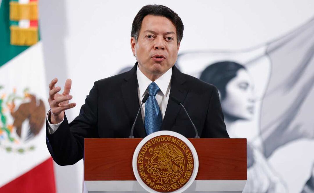 Mario Delgado, titular de la SEP, durante la mañanera de este 26 de mayo del 2025. Foto: Diego SImón / EL UNIVERSAL