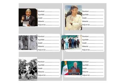 Morena presume etiquetas escolares con fotos de AMLO