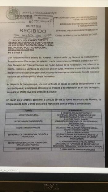 INE reconoce a Polevnsky como dirigente nacional de Morena... por ahora