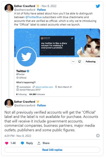 Twitter tendrá dos marcas de verificación