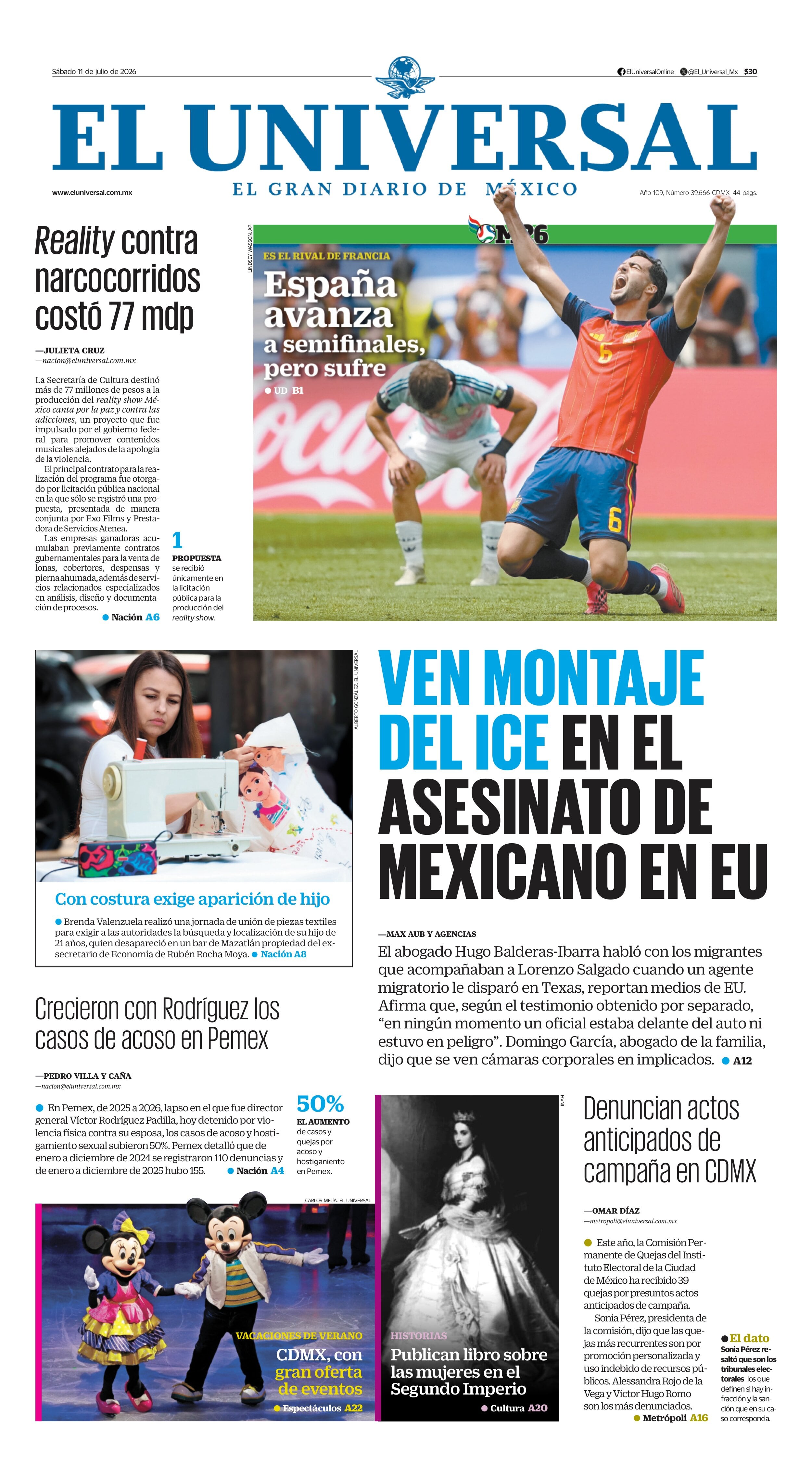 Portada impresa 11 de julio de 2026