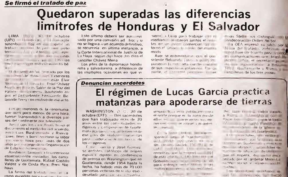 El 30 de octubre de 1980 las naciones de Honduras y El Salvador dieron fin al conflicto con la firma del tratado de paz. Hemeroteca EL UNIVERSAL.