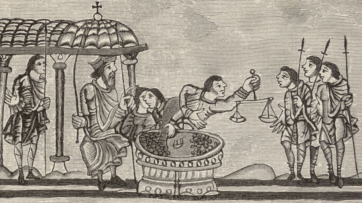 El pago de impuestos, como ilustra este antiguo dibujo británico, se remonta 5 mil años atrás. Foto: Getty Images