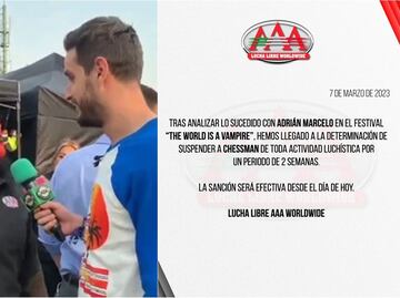 Triple A suspende al luchador Chessman tras golpear a Adrián Marcelo