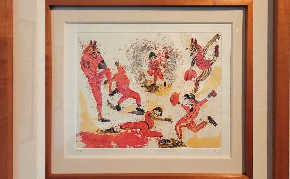 El creador Sergio Hernández expone 48 obras en Un jonrón de arte, en el Museo Diablos Rojos, ubicado en el Estadio Alfredo Harp Helú. Foto: MUSEO DIABLOS ROJOS