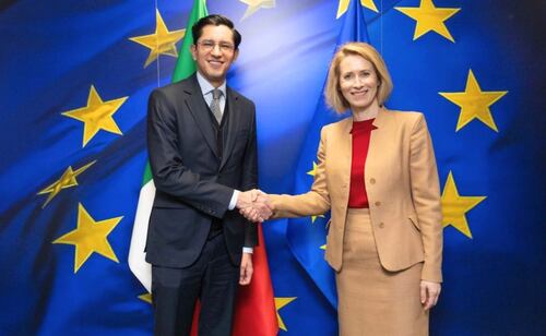 México y Unión Europea avanzan en Acuerdo Global Modernizado; Roberto Velasco sostiene reunión en Bruselas con Kaja Kallas