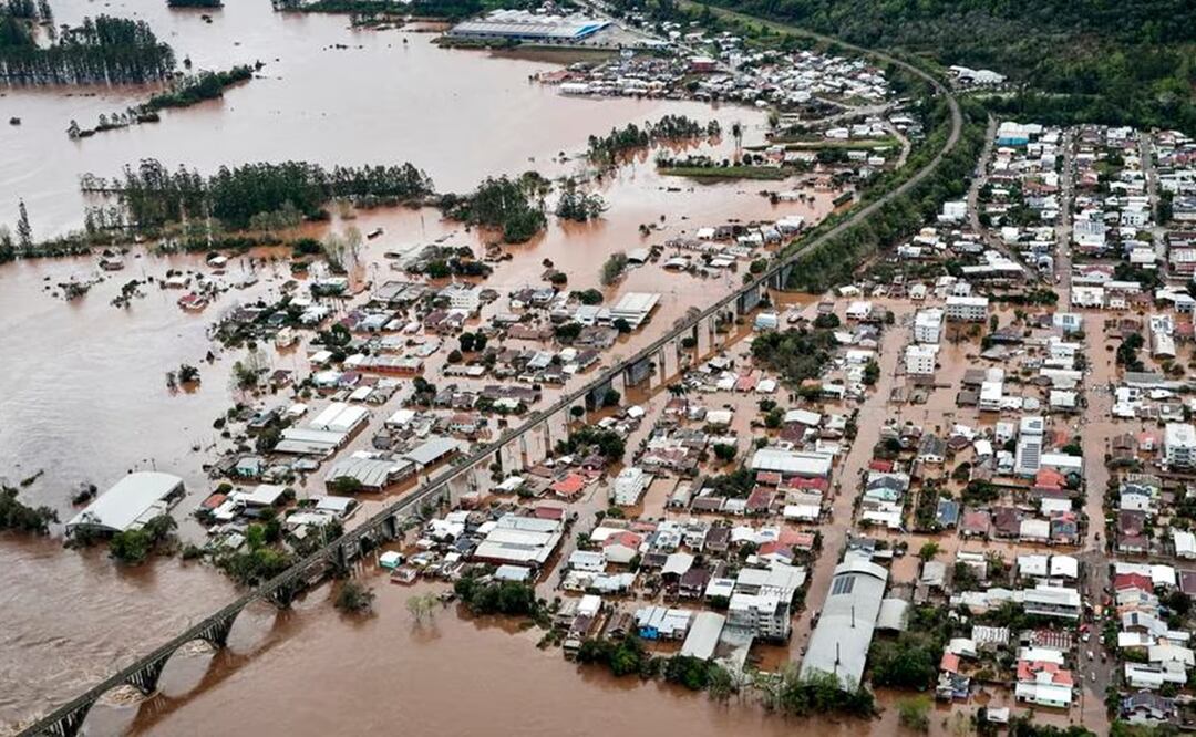 Vista aérea de la zona afectada por un ciclón extratropical el estado de Rio Grande do Sul, Brasil. Foto: AFP