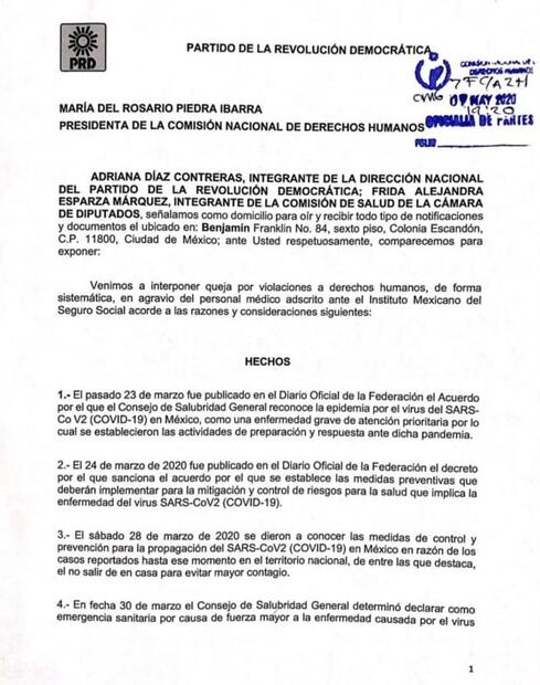 Interponen queja ante CNDH contra AMLO y Zoé Robledo por falta de equipo a personal médico
