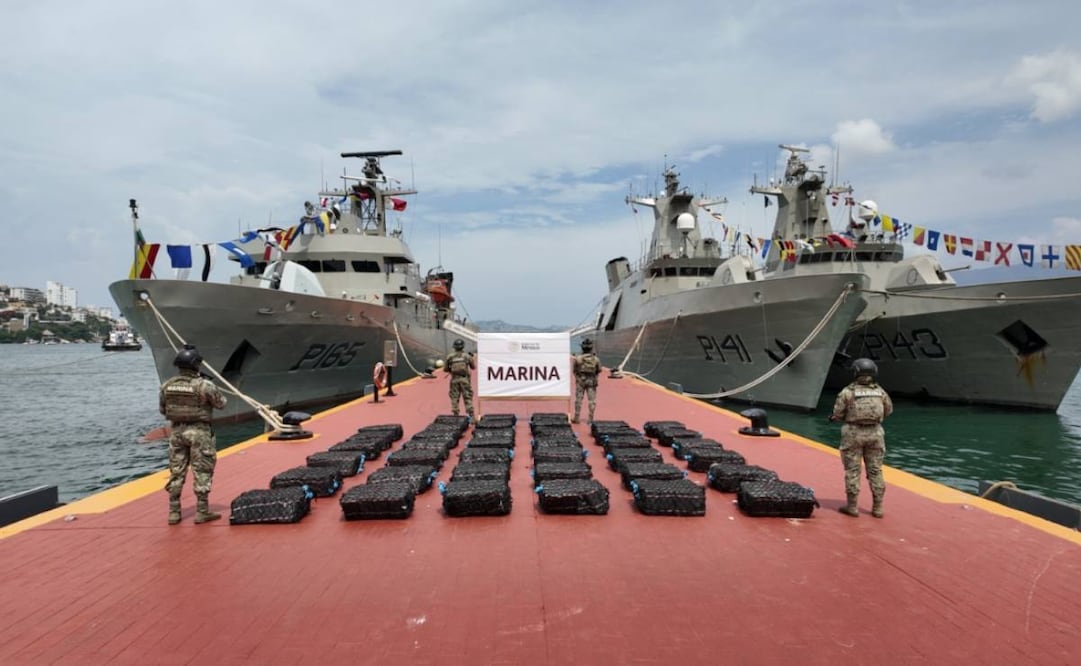 Arriba al puerto de Acapulco dos toneladas de cocaína asegurada por la Semar (09/08/2026). Foto: Semar