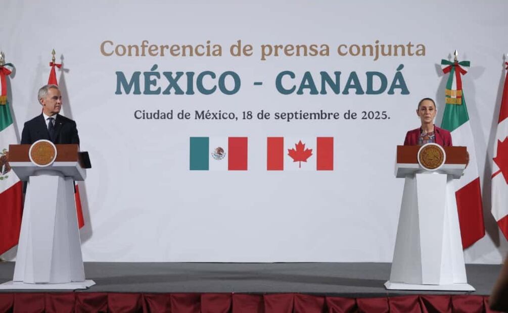 Conferencia de prensa conjunta de la Presidenta de México, Claudia Sheinbaum, y el Primer Ministro de Canadá, Mark Carney, en el salón de la tesorería del Palacio Nacional (18/09/2025). Foto: Gabriel Pano / EL UNIVERSAL