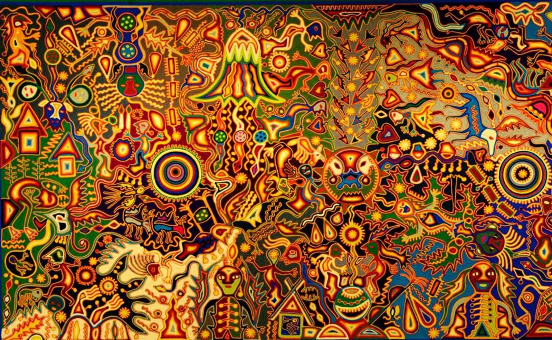 Una sola obra resume en el Museo Nacional de Antropología la cosmogonía de la cultura huichol; hace un relato de sus mitos y es a la vez una de las mayores expresiones creativas de un artesano y guía espiritual: José Benítez Sánchez. FOTO: Cortesía INAH.