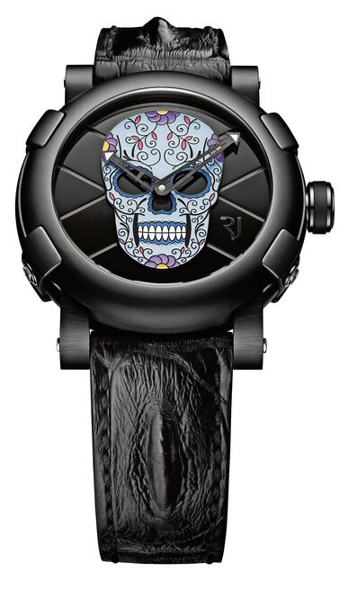 De los 20 relojes Pokemón, cinco llegaron a México. Sobre la gama de “día de muertos clásico”, tienen 30 rubíes y correa de piel de cocodrilo negro (CORTESÍA)