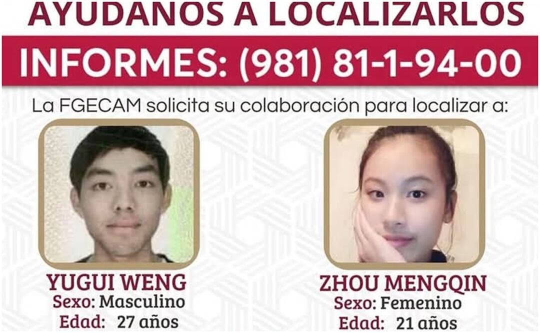 Los turistas chinos fueron identificados como Zhou Mengquin, de 21 años y Yugui Weng, de 27, desaparecidos desde el pasado 28 de diciembre del 2024 (15/01/2025). Foto: Especial