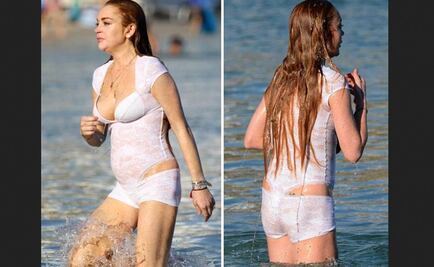 Lindsay Lohan se mete al mar en ropa interior