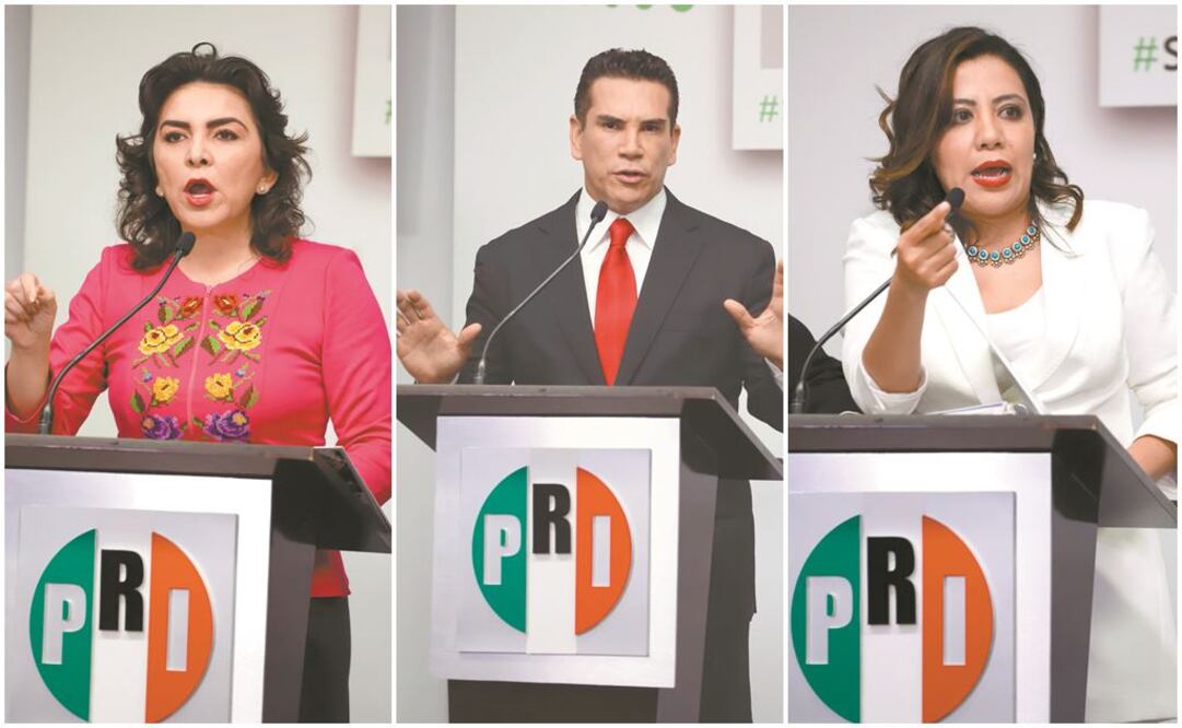 Durante 90 minutos, los candidatos a la dirigencia nacional del Partido Revolucionario Institucional Ivonne Ortega, Alejandro Moreno y Lorena Piñón, debatieron sobre el futuro del tricolor y lanzaron descalificaciones entre sí. FOTOS: BERENICE FREGOSO