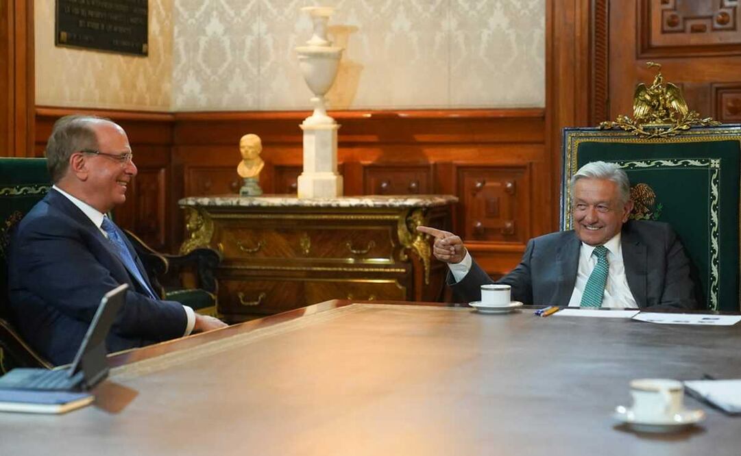 Reunión de AMLO con Carlos Slim y Larry Fink en Palacio Nacional / Foto: Twitter @lopezobrador_