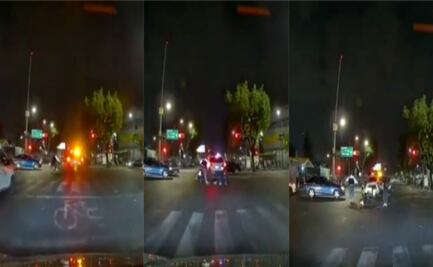 Video. Patrulla se da a la fuga tras pasarse un alto e impactarse con un motociclista