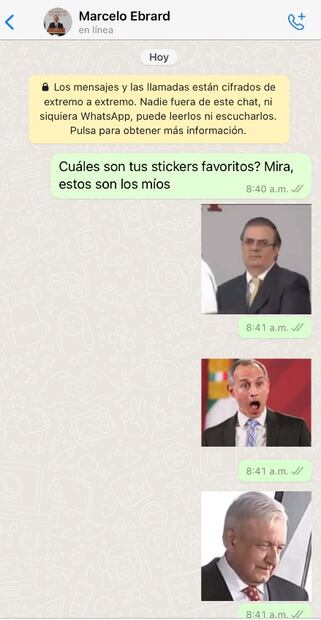 Reclaman a Ebrard por no contestar en WhatsApp… y le mandan stickers de AMLO y López-Gatell