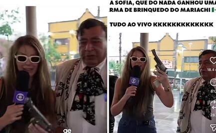 ¿Juguete o amenaza?; mariachi saca una pistola en plena transmisión a reportera brasileña y enciende las redes