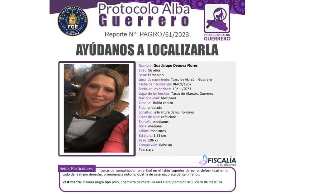 Buscan a Guadalupe Denova Flores. Foto: Especial