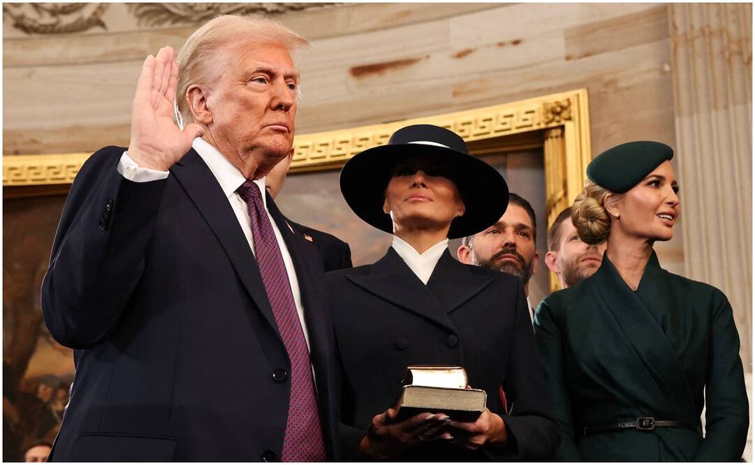 El presidente de los Estados Unidos, Donald Trump, pronuncia su discurso inaugural después de prestar juramento como el 47º presidente de los Estados Unidos en la Rotonda del Capitolio de los Estados Unidos el 20 de enero de 2025 en Washington, DC. Foto: AFP