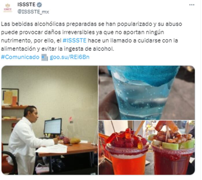 El ISSSTE hizo un llamado a la población a reducir el consumo de "Azulitos". Foto: Captura de pantalla